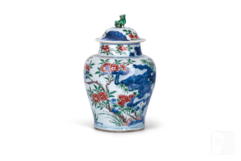 青花五彩牡丹花卉纹罐